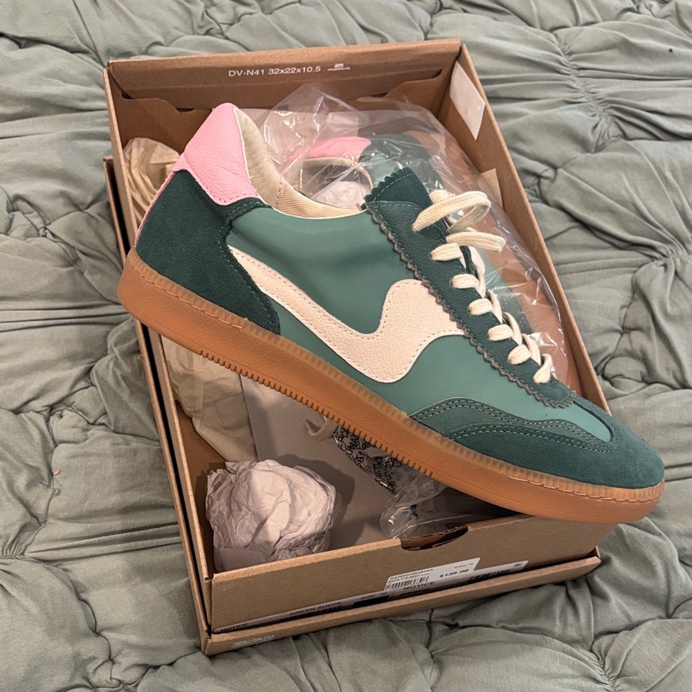 Dolce Vita Green and Cream Sneakers with Gum Sole